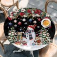 thumbnail image 2 of Black Christmas Round Tablecloth, Fitted Table Cover with Elastic for 45"-54" Round Tables, Snowman Xmas Tree Poinsettia Balls Squirrel Table Cloth Outdoor Indoor Dinning Party Waterproof Tablecloths, 2 of 7