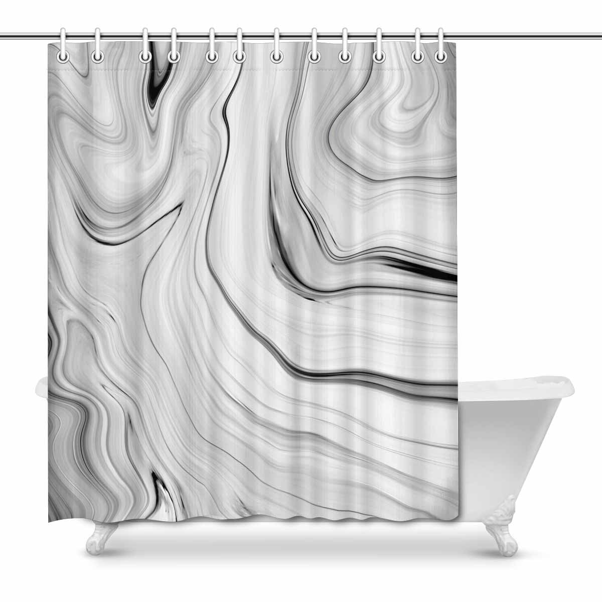 Marble Texture Shower Curtain Nature Stone Color Background Pattern Luxurious Graphic Print Polyester Fabric Bathroom Decor Sets with Hooks 60 x 72 Inches Gold Grey White