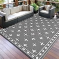 thumbnail image 4 of Nanan Outdoor Rug 9x12ft Modern Bordered Area Rugs, Waterproof Reversible Patio Rug Plastic Straw Outdoor Carpet for Deck, Backyard, Porch, RV & Camping, Gray & White, 4 of 9