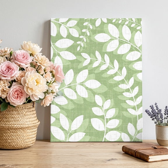 Sage Green Leaf Canvas Wall Art for Living Room, Farmhouse Branch Botanical Summer Rustic Poster Print Painting for Bedroom Office Home Decoration Wall Pictures Prepare To Hang 16"x24"