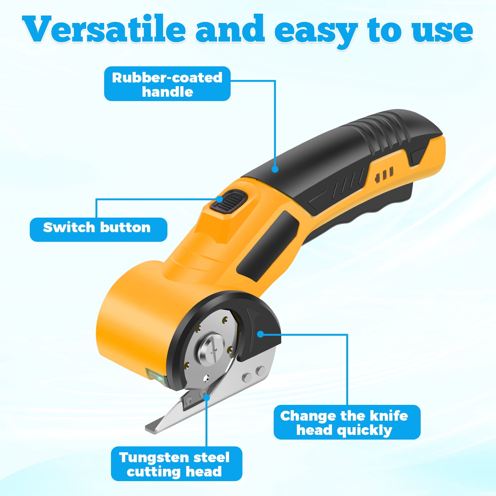 Cordless Electric Scissors with 3 Spare Blades Rechargeable Cardboard Cutter 1500mAh Battery Fabric Scissors for Box Carpet Plastic Fabric