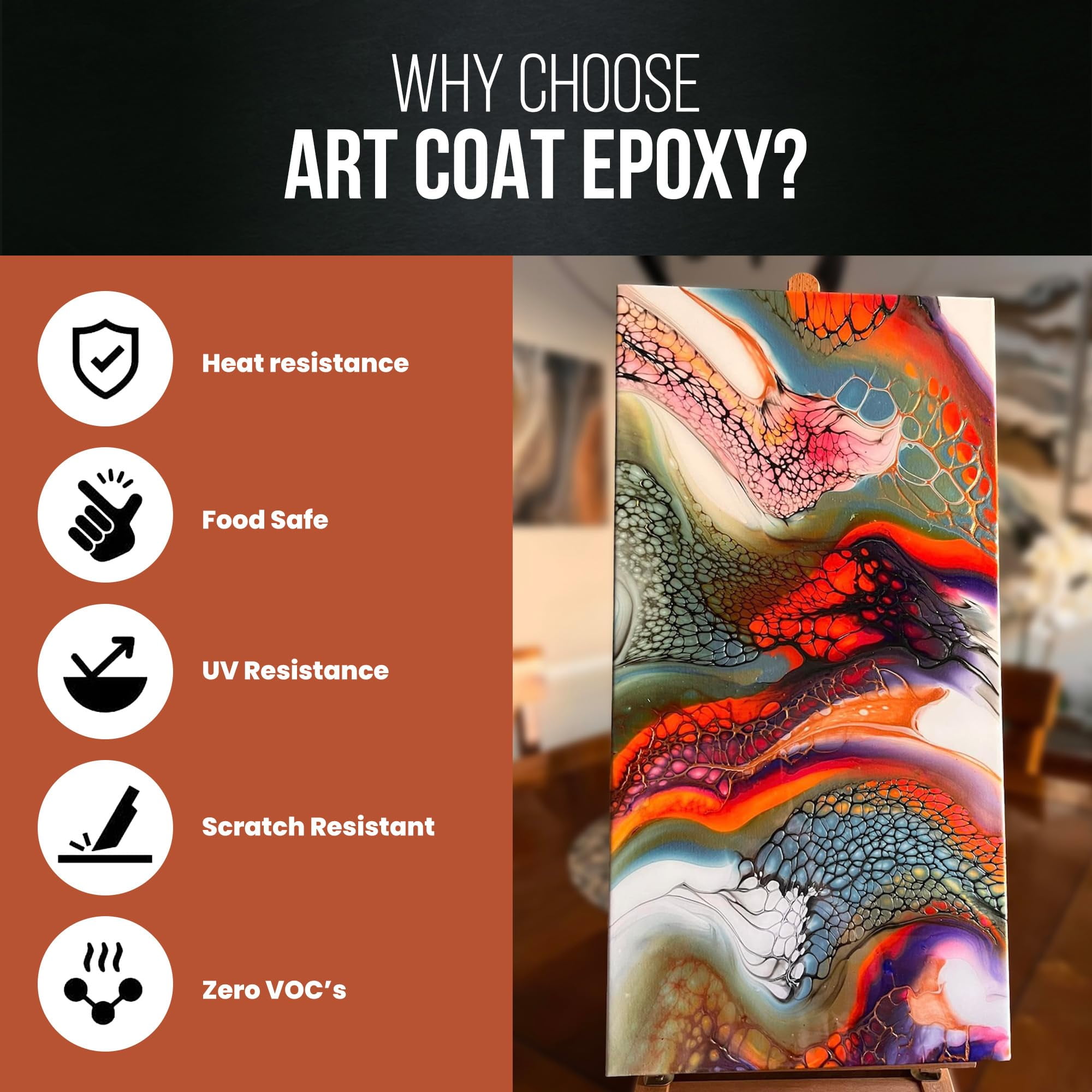 Stone Coat Countertops Art Coat DIY Epoxy Resin Kit - Zero VOCs, Extended Working Time, Food Safe and UV Resistant Resin for Alcohol Ink, Acrylic, Metallic Art Markers and Paint (1 Gallon)