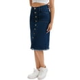 thumbnail image 4 of INSPIRE CHIC Women's Skirt Denim Button Down Frayed Trim H-Line Knee Length Casual Jean Skirts S Deep Blue, 4 of 6