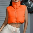 thumbnail image 2 of ABATAB Cropped Winter Vests for Women Warm Sleeveless Puffer Quilted Gilet Lightweight Zipper High Neck Padded Waistcoat Jackets(X-Large,Orange), 2 of 3