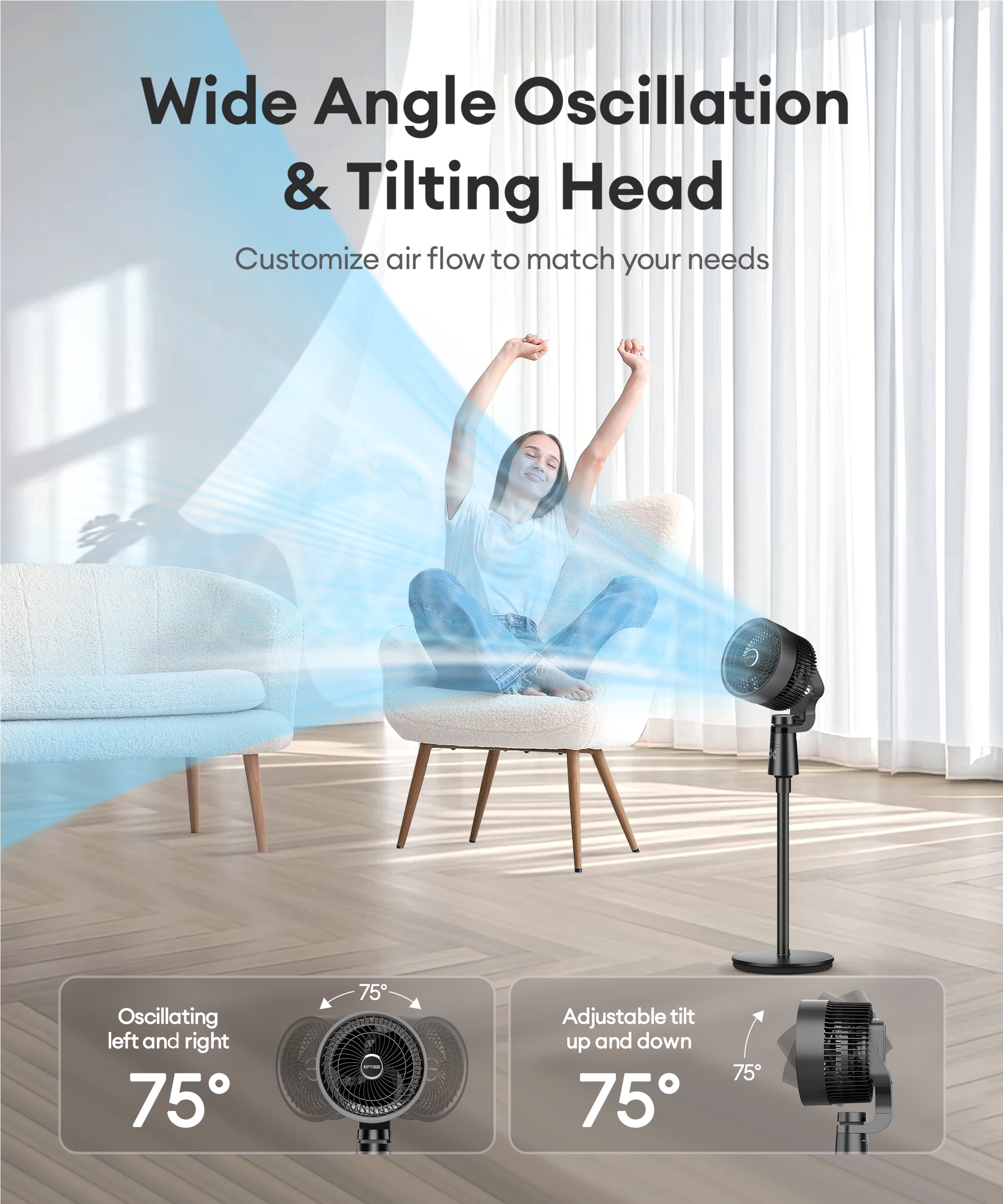 NFTIGB Pedestal Fans with Remote,75°+75° Oscillating Air Circulator Fan, 3 Speeds 3 Modes, 2025 New