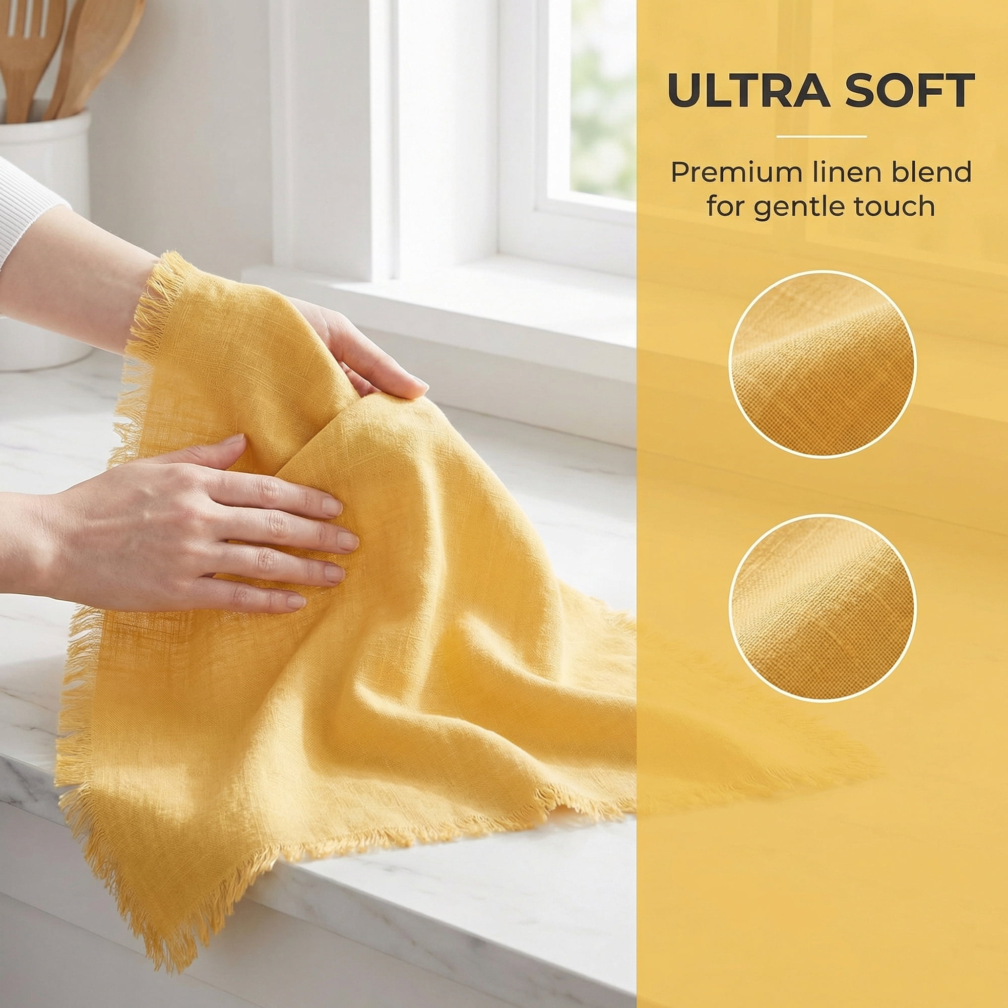 Unique Bargains Cotton Linen Quick Dry Kitchen Towels 4 Pack Yellow 18" x 18"