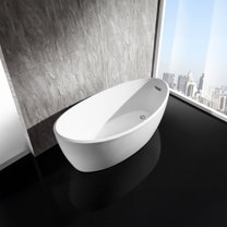 Dreamwerks 66.9 in. Acrylic Flatbottom Oval Bathtub in Glossy White