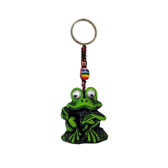 Sitting Frog Mushroom Animal 3D Figurine Keychain Multicolored Macramé Metal Ring - Handmade Gifts Boho Car Keys Bag Accessories