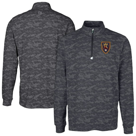 Men's-Cutter & Buck  Black Real Salt Lake Traverse Stretch Eco Camo Print Quarter-Zip Top