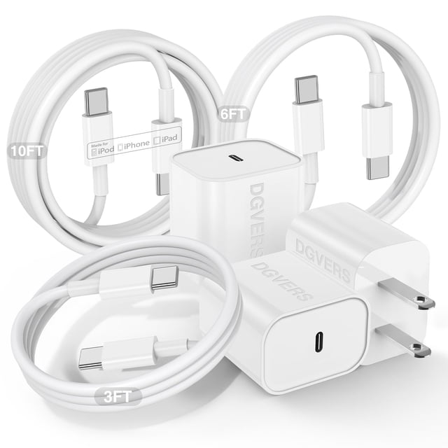 Cargador DGVERS de carga rápida de 20 W para iPhone 16 y 15 con cable de 3 unidades