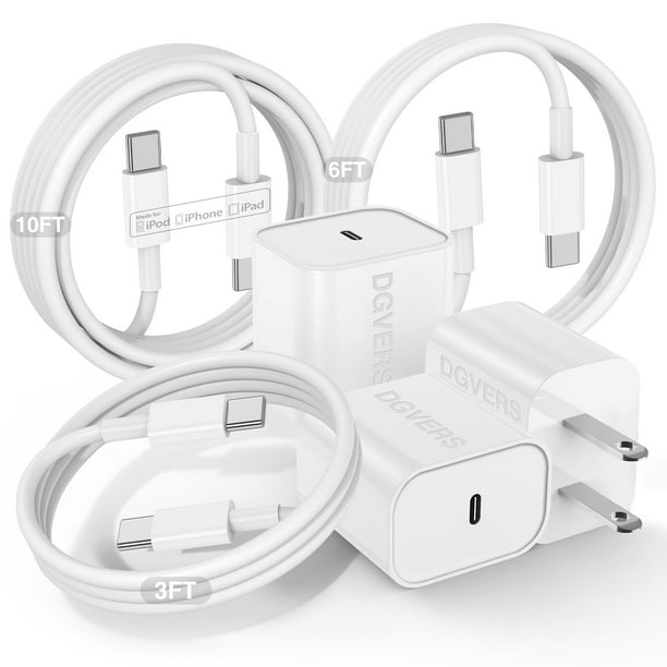 Cargador DGVERS de carga rápida de 20 W para iPhone 16 y 15 con cable de 3 unidades