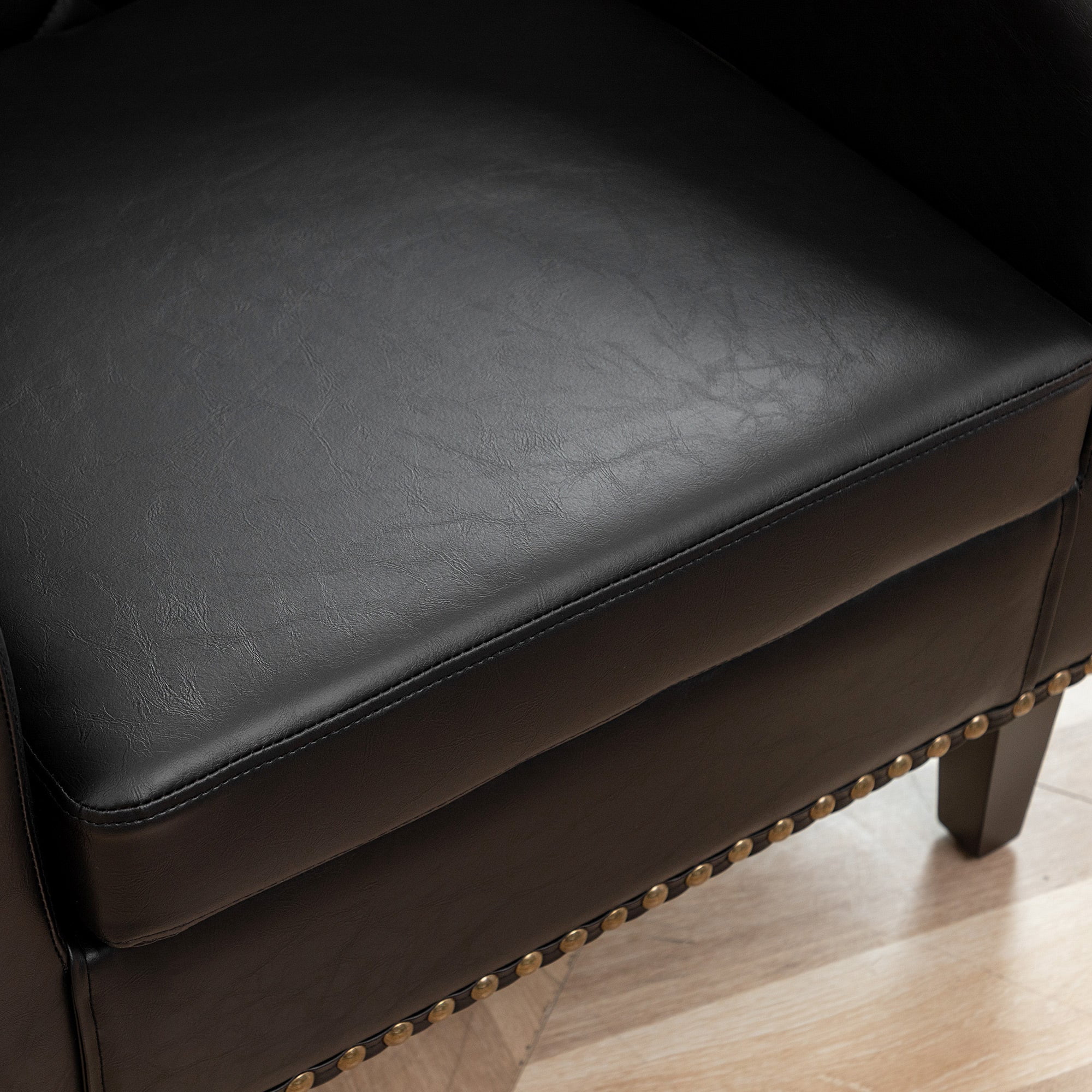 29" W Modern Faux Vegan Leather Barrel Chair, PU Upholstered Tufted Accent Club Chairs with Nailhead Trim, Small Armchair for Living Room Bedroom Apartment Lounge Nursery, Black