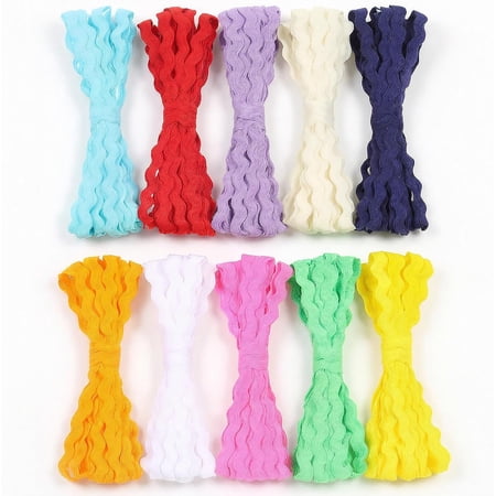 50 Yards 5mm Rick Rack Trim for Sewing RIC Rac Ribbon Wave Ribbon RIC Rac Trim for Sewing Doll Clothes DIY Craft Supplies Gift Wrapping Home Wedding Party Decoration 10 Colors