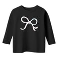 thumbnail image 4 of XUELUO Little Girls T-Shirts Crewneck 3/4 Sleeve Color Block Bow Print Tshirts Unique Stylish Spring Fashion Daily Kid Tee Tops, 4 of 4