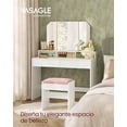 thumbnail image 1 of VASAGLETocador con Espejo Plegable, Mesa de Maquillaje, Estilo Moderno, con 2 Cajones y 3 Compartimentos, Montaje Sencillo, Blanco, 1 of 5