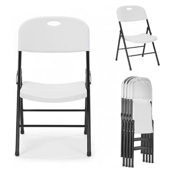 (4pcs Heavy Duty Plastic Foldable Chair for Adults, Portable Outdoor Seating for Wedding, Event, Party, Backyard, Patio, or Dining Use, Comfortable Stackable Design (White, 4 Pack)