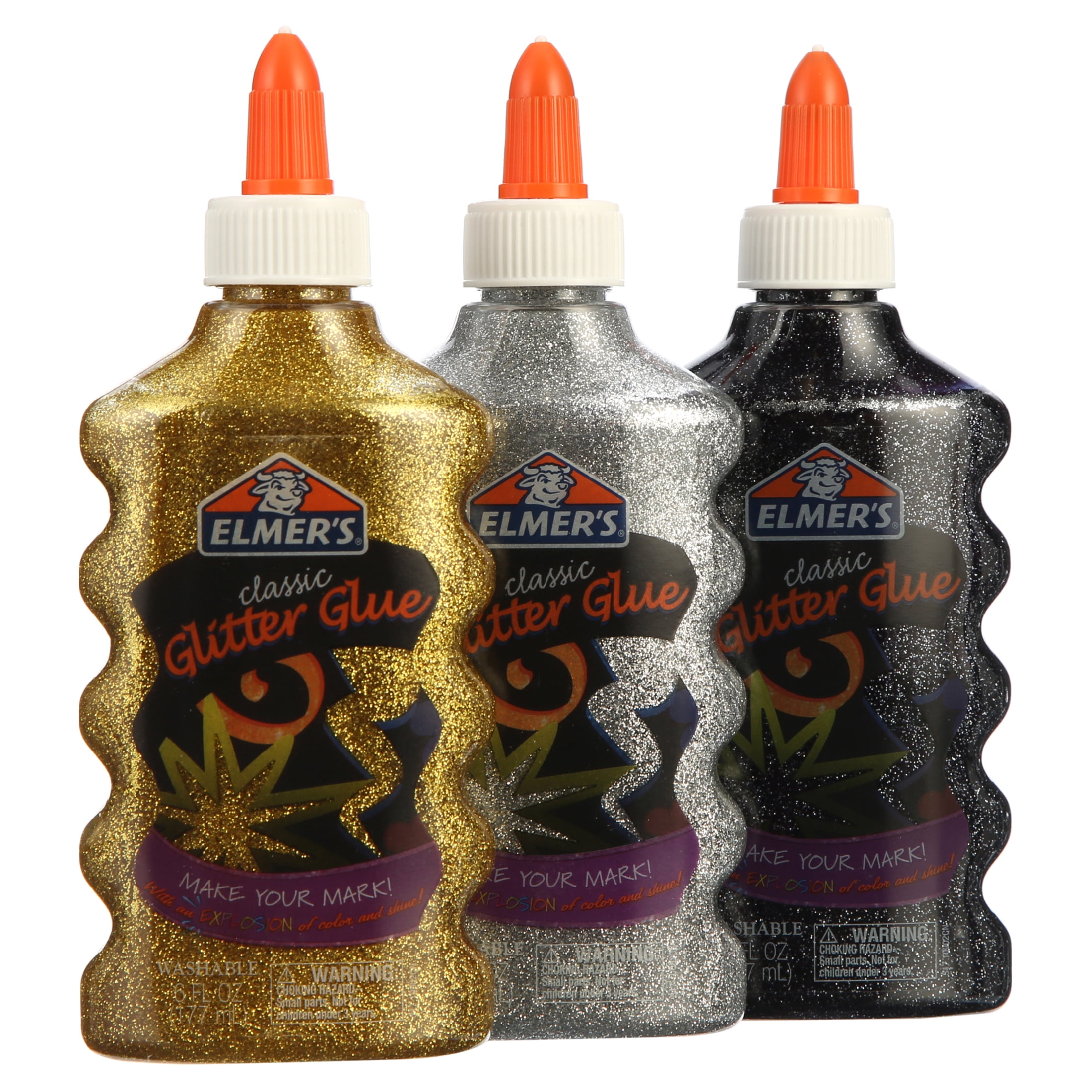 Elmer's Liquid Glitter Glue, Great for Making Slime, Washable, Assorted Colors, 6 Ounces Each, 3 Count