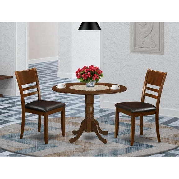 East West Furniture Dublin 3-piece Wood Dining Set with Leather Seat in Espresso