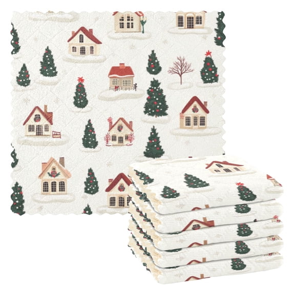 6 Pieces of Kitchen Towels 11x11Inch Kitchen Dish Cloths Kitchen Dish Towels Reuseable Cleaning Cloths Lovely Cute House