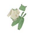 thumbnail image 1 of SUNSIOM Baby Boys Fall Outfits Stripe Buttons Long Sleeve Rompers Suspender Pants Hat 3Pcs Clothes Set, 1 of 9