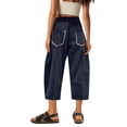 thumbnail image 3 of Fabrcox Women Barrel Pants Patchwork Wide Leg Women Palazzo Pants Baggy Summer Drawstring Capri for Women with Pockets, 3 of 4