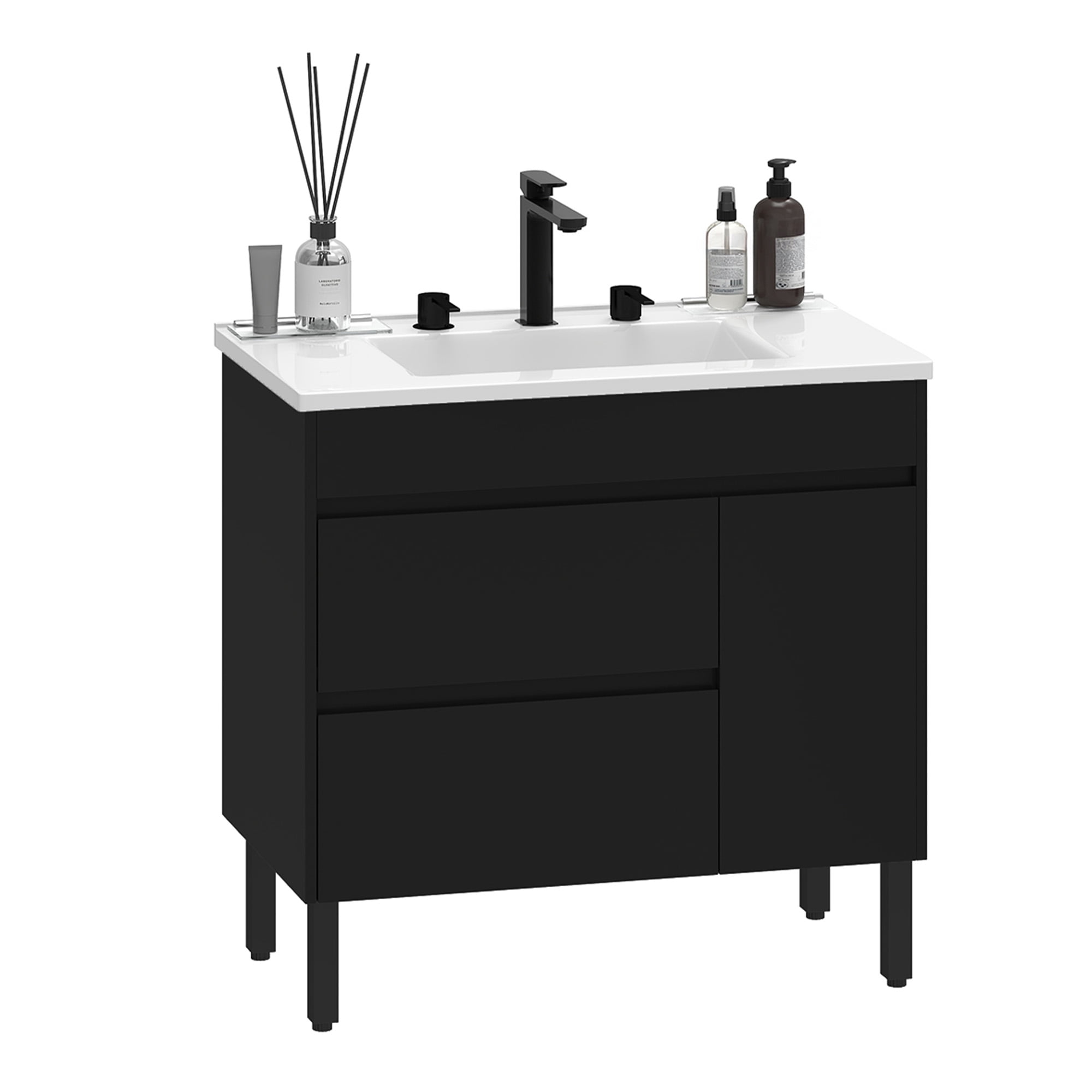 Uforic 37" Bathroom Vanity with Top Sink, Modern Free Standing Bathroom Storage Cabinet with Soft Close Door, Black