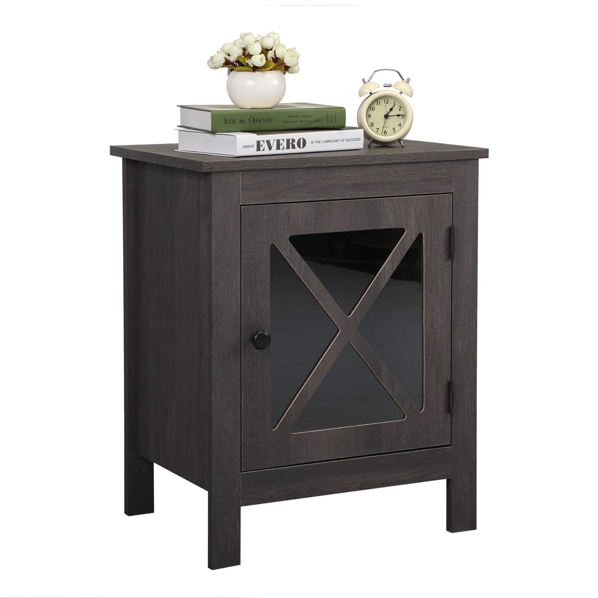 Canddidliike Wooden Cabinet Bedside Table, Coffee Table with Glass - Gray