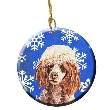 Red Miniature Poodle Winter Snowflakes Ceramic Ornament SC9771CO1