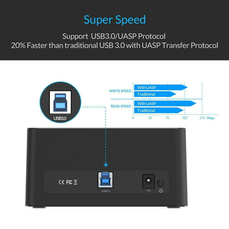 WAVLINK USB 3.0 to Dual Bay SATA Adapter,Hard Drive Convertor with 2 USB  3.0 Ports for External 3.5/2.5 Inch SSD HDD SATA III, Support UASP, Offline