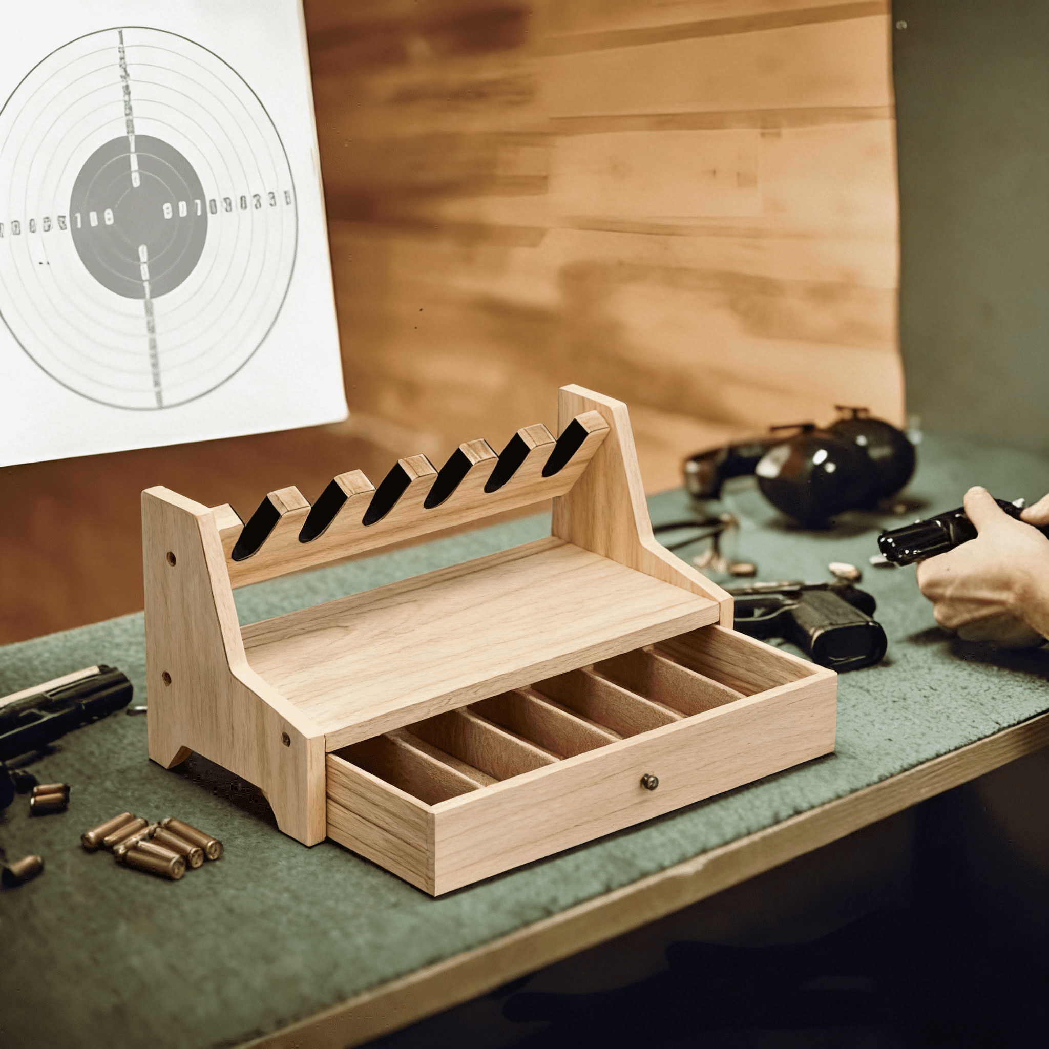 XIBUFE 2026 New Wooden Pistol Handgun Rack Cabinet Storage Organizer for 6 Guns for Gun Storage,Home Security,Shooting Range,Firearms Display,Garage Organization.