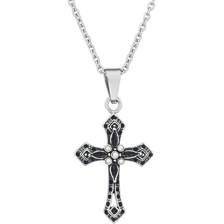 Religious Crystal - American Steel Jewelry Stainless Steel Antique Look Crystal Cross Religious Inspirational Pendant, 18