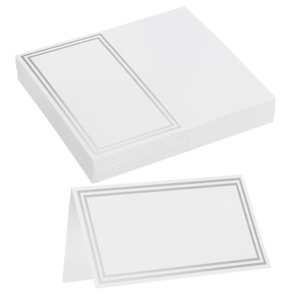 Unique Bargains 20pcs Place Cards, Line Border Printable Place Name Cards for Table Setting Wedding, White Silver Double Line