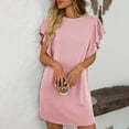 thumbnail image 4 of Clearance under $20 qolati Summer Dresses for Women 2025 Crew Neck Flounce Cap Sleeve Beach Sundress Casual Basic Loose Ribbed Tunic Mini Dresses, 4 of 7