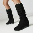 thumbnail image 2 of Mepaouo Knee High Boots for Women Slouchy Suede Hidden Wedges Wide Mid Calf Winter Long Boots(Black,6.5), 2 of 8
