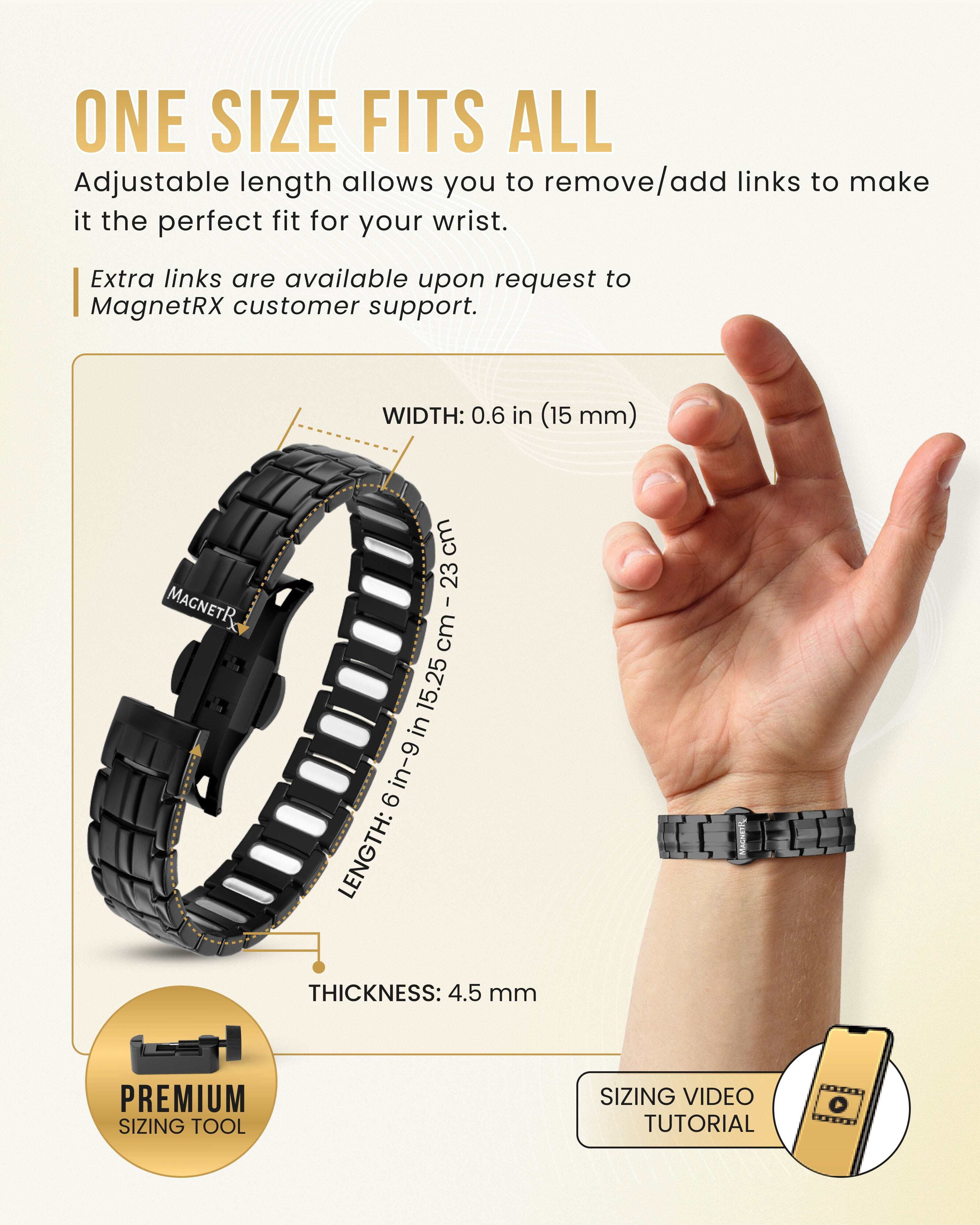 MagnetRX Bracelets for Men — EllipseMAX Designed in USA & Patent Pending — Premium Titanium Mens Bracelet & Adjustable Length (Black)