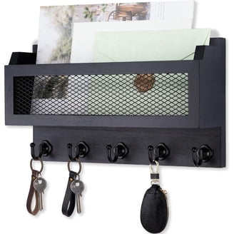 Wall Mounted Key Holder With Mail Organizer - 9 Key Hooks, Pine Wood, White, For Entryway, Hallway, Office