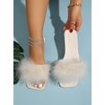 thumbnail image 1 of Women's Red Party Patchwork Slippers With Solid Color And Fluffy Decorations, 1 of 4