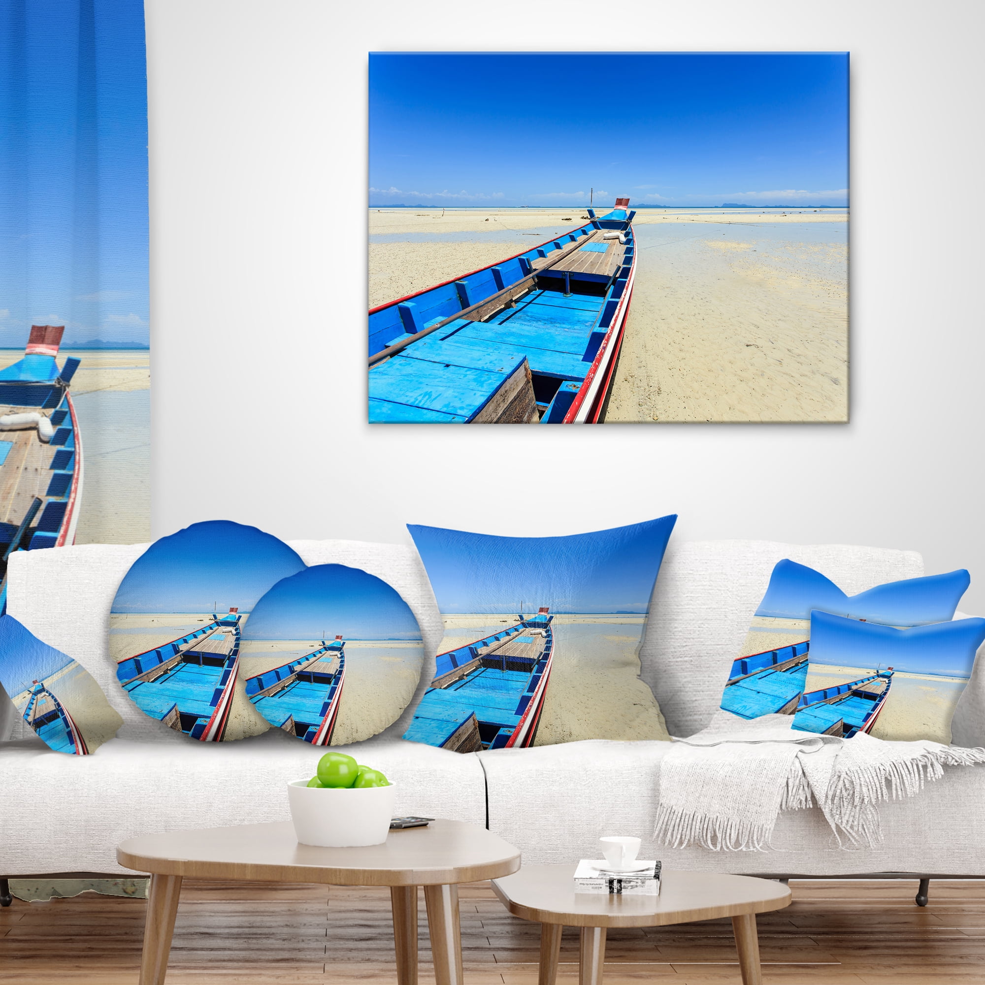 Designart Long Tail Boat Stand at the Beach - Seashore Throw Pillow - 16x16