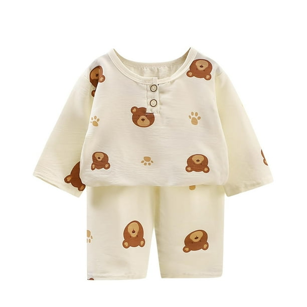 Odeerbi 6M-13Y Niños Niñas Verano Algodón Pijamas Manga Larga Tops Pantalones Conjunto Suave Imprimir Sleepwear Ligero Transpirable Pijama Set