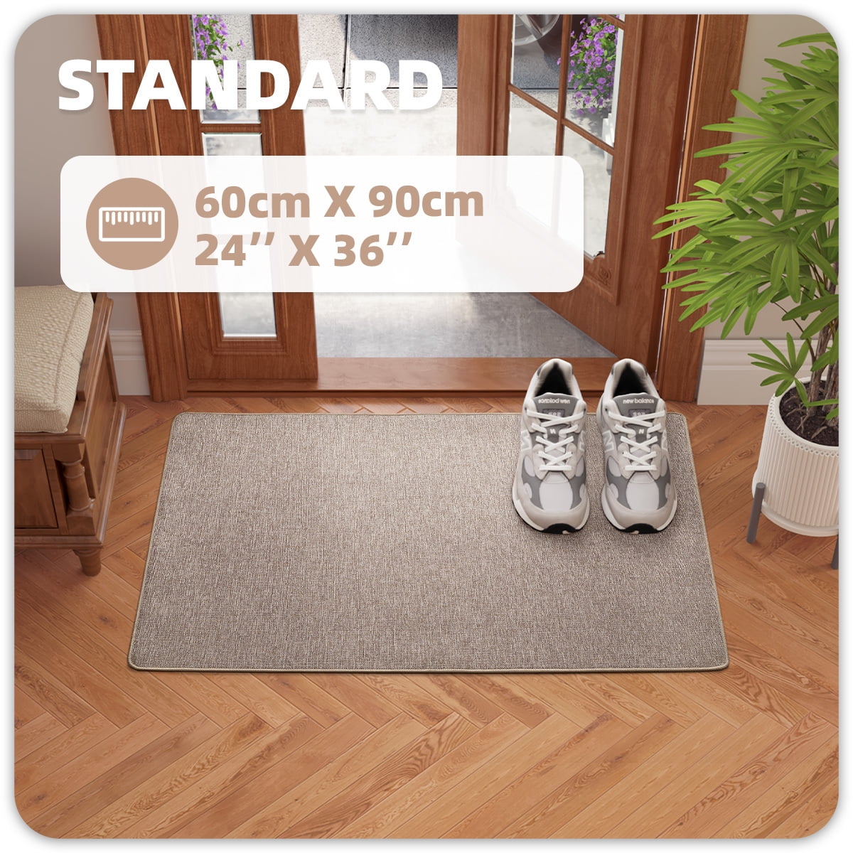 PABUBE Doormat for Inside 24"x36", Door Rug for Entryway Indoor, Dirt Trapper, Non Slip Entryway Rugs Washable Welcome Mat for Inside, Absorbent Entry Mat Low-Profile Entry Rug Indoor Doormat, Khaki