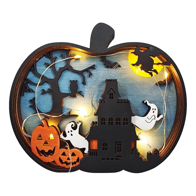 Adornos de calabaza de Halloween, artesanías de tallado de madera, decoración de mesa para fiestas, festivales, hogar, oficina, hotel, jardín, accesorios, adornos de calabaza con luces