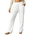 thumbnail image 2 of Comfortable Linen Pants Women Lightweight Elastic Waist Straight Leg Relaxed Fit Lounge Pants with Pockets Beach Trousers, 2 of 6