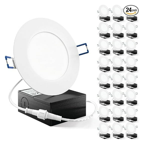 Sunco 24 Pack 4 Inch LED Recessed Lights, Slim Canless Ceiling Lighting, 650 LM, 10W (60W Equivalent), 3000K Warm White, Dimmable, Wafer Thin, Ultra Thin with Junction Box ETL