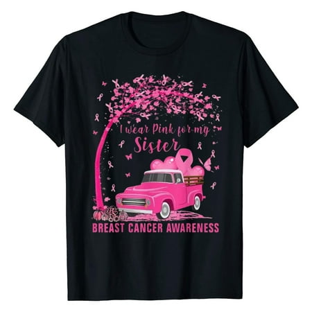 

CZHJS Summer Tunic Breast Cancer Awareness Shirts Pink Ribbon Vacation Shirt Short Sleeve Tees Crewneck Tops Women T-Shirts Casual Elegant Dressy Loose Fitting Black XXL