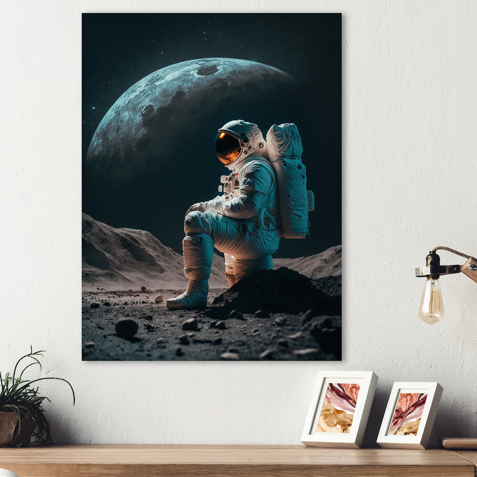 Designart Spaceman On The Moon I Canvas Wall Art