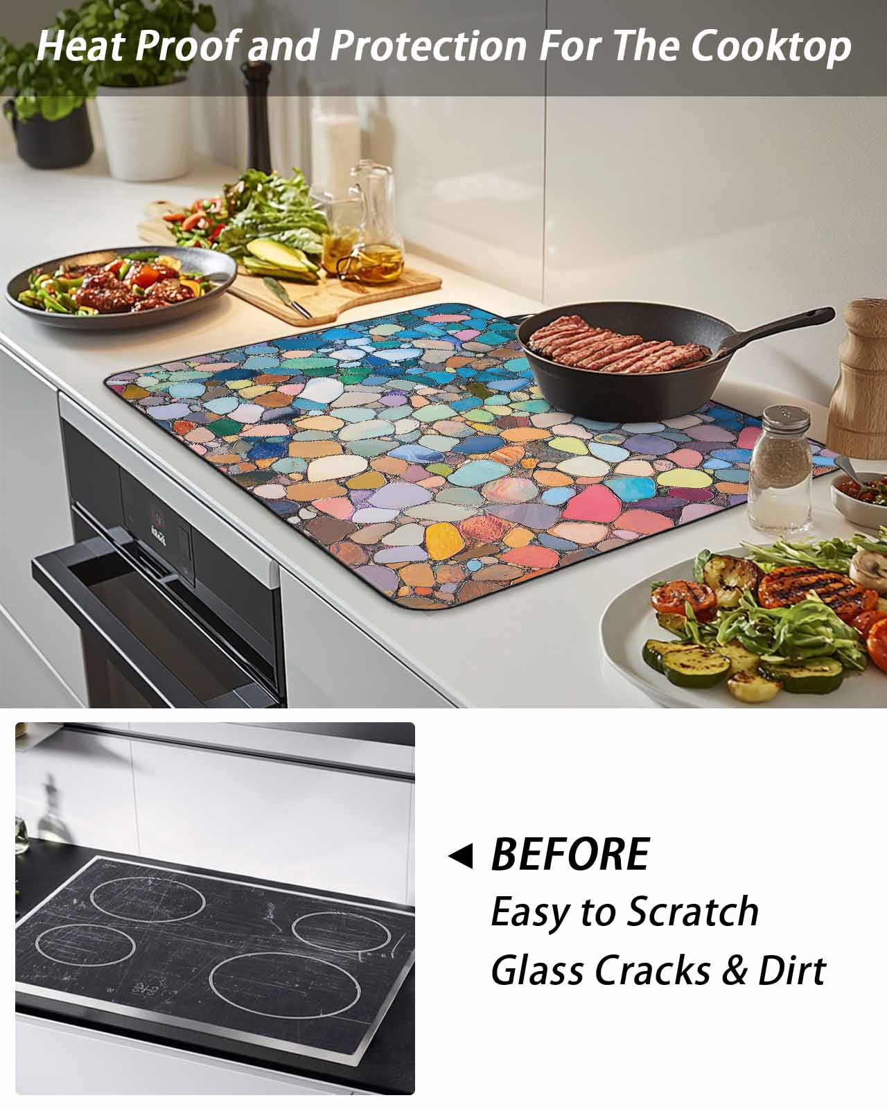 Stove Top Covers for Electric Stove, Colorful Stone Glass Stovetop Cover Protector, Rainbow Abstract Oil Painting Brushwork Induction Cooktop Protector Oven Mat for Kitchen Countertop 24"x21"