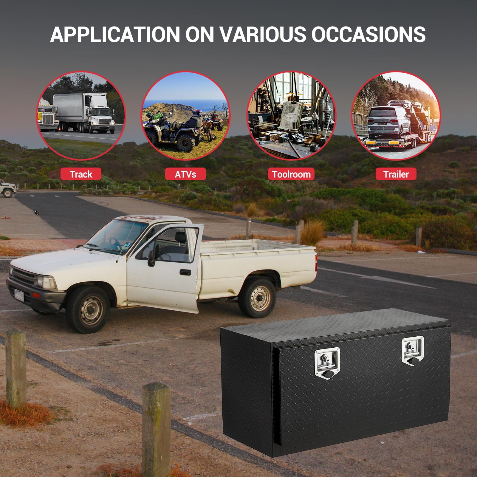 DSstyles Underbody Truck Box,36"x18"x17"Pickup Storage Box,Heavy Duty Aluminum Diamond Plate Tool Box with Lock and Keys,Waterproof Trailer Storage Box with T-Handle for Truck,Van,Trailer