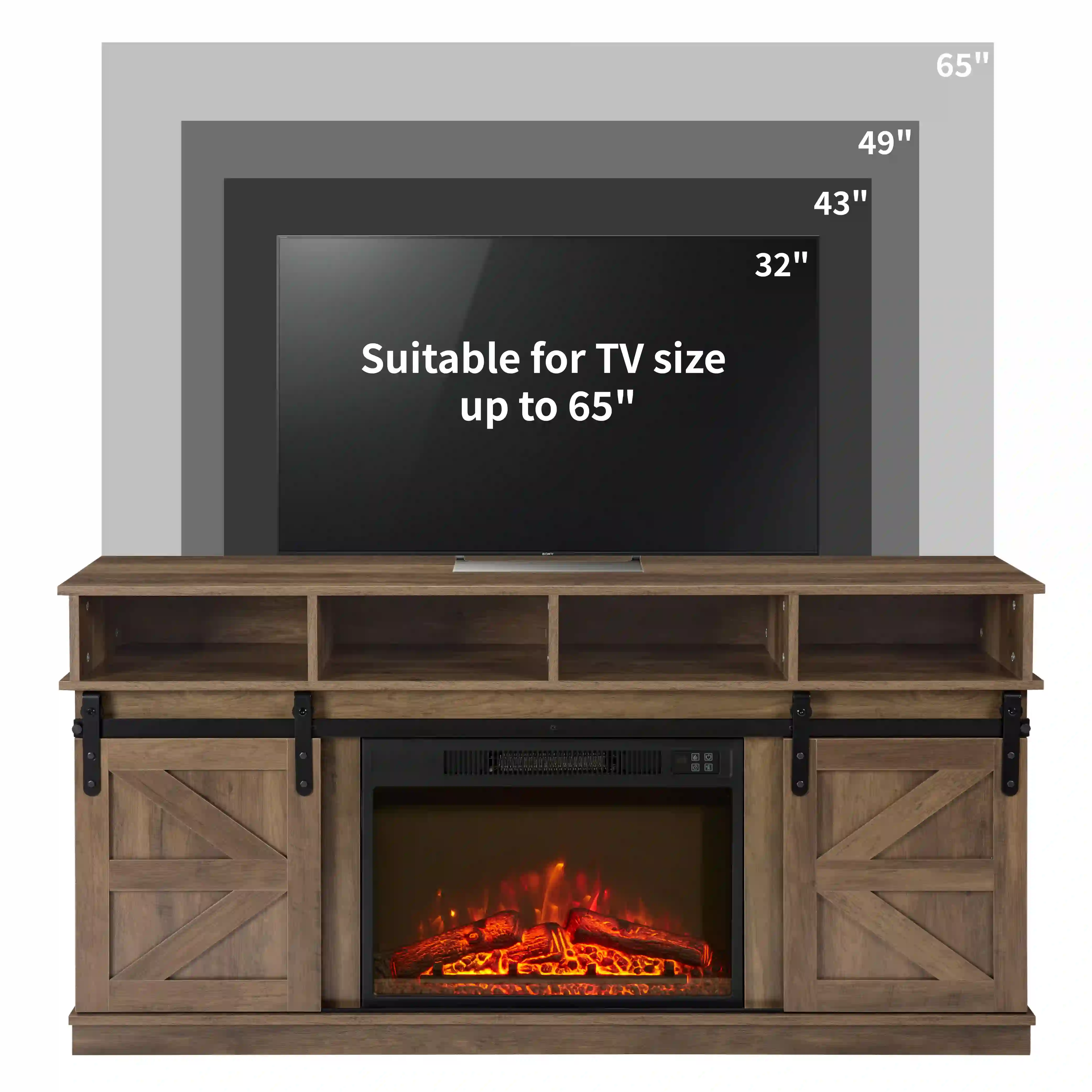 Aukfa Farmhouse Sliding Barn Door TV Stand for TVs Up to 65",Storage Cabinet Table,Brown