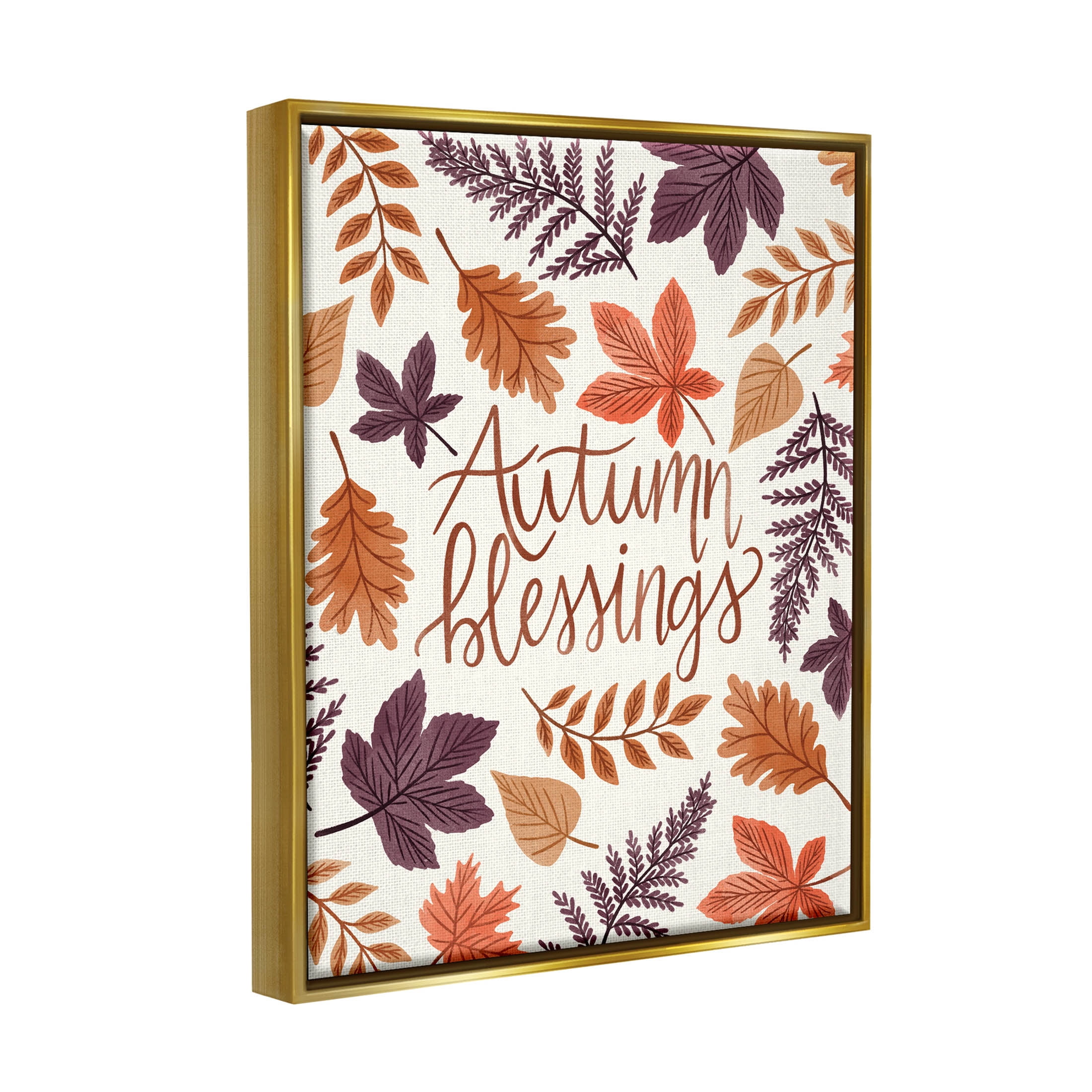 Autumn Blessings Fern Leaves Nature Holiday Graphic Art Metallic Gold Framed Art Print Wall Art