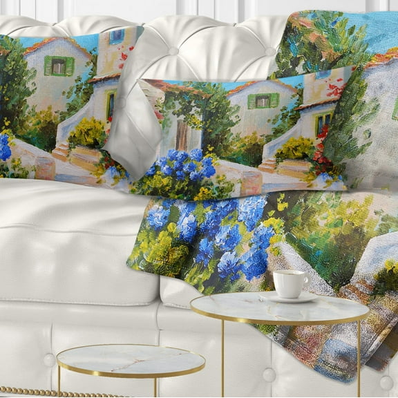 Designart Houses near Sea - Landscape Printed Throw Pillow - 12x20
